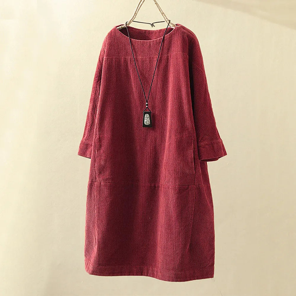 Dorle - Lassiges Langarmeliges Cordkleid