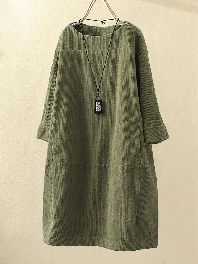 Dorle - Lassiges Langarmeliges Cordkleid
