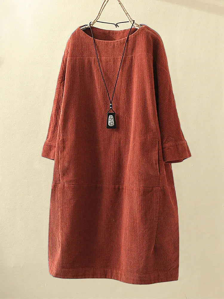 Dorle - Lassiges Langarmeliges Cordkleid
