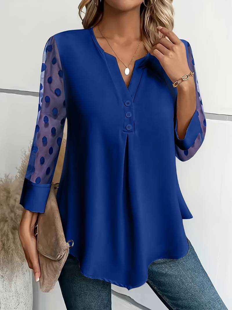 Giselle – Elegantes Langarm-Top Mit Gekerbtem Ausschnitt