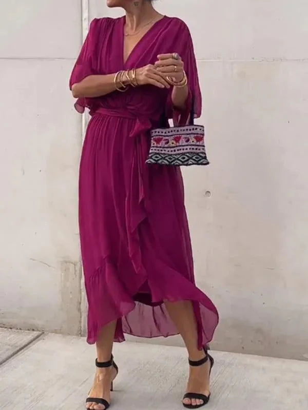 Jorinde - Grünes Chiffonkleid Mit V-Ausschnitt