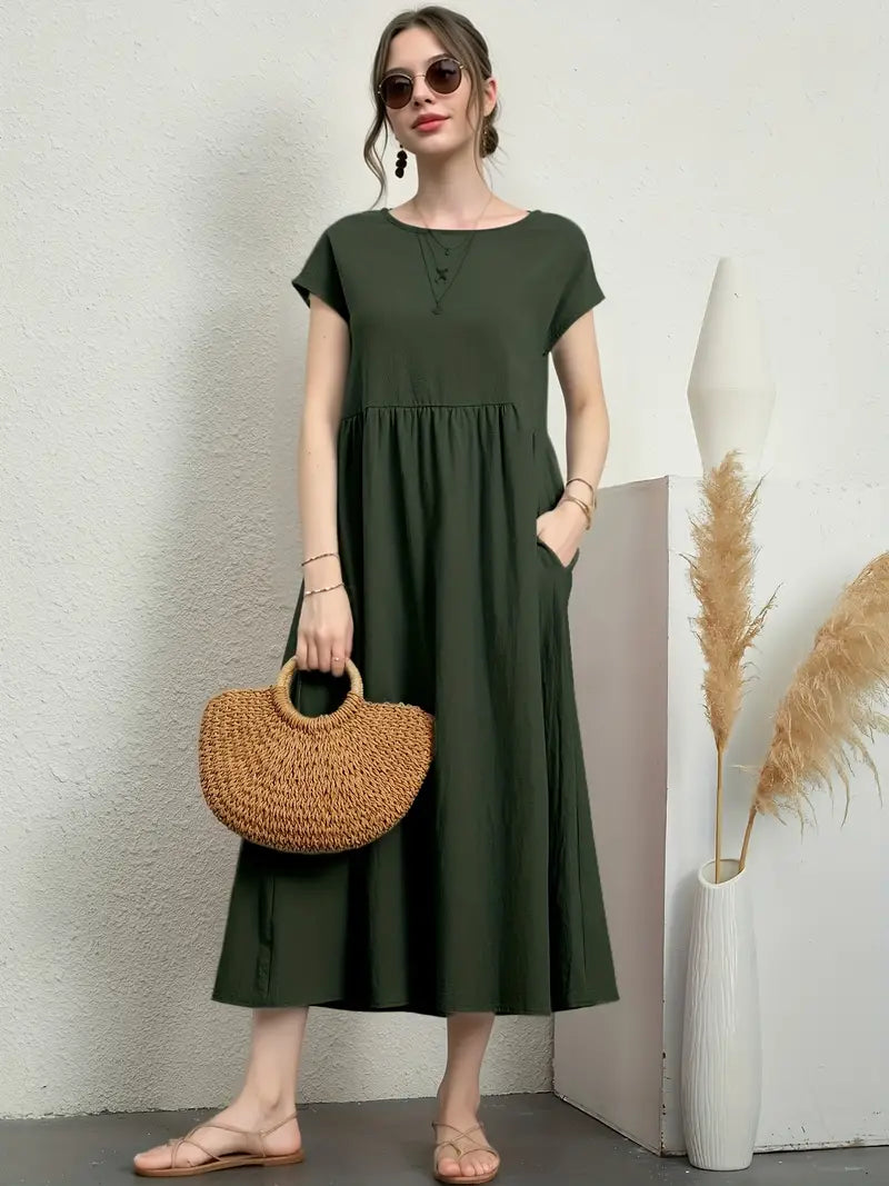 Marisa - Lässige, Kurzärmlige Sommerkleider Mit Rundhalsausschnitt Und Taille