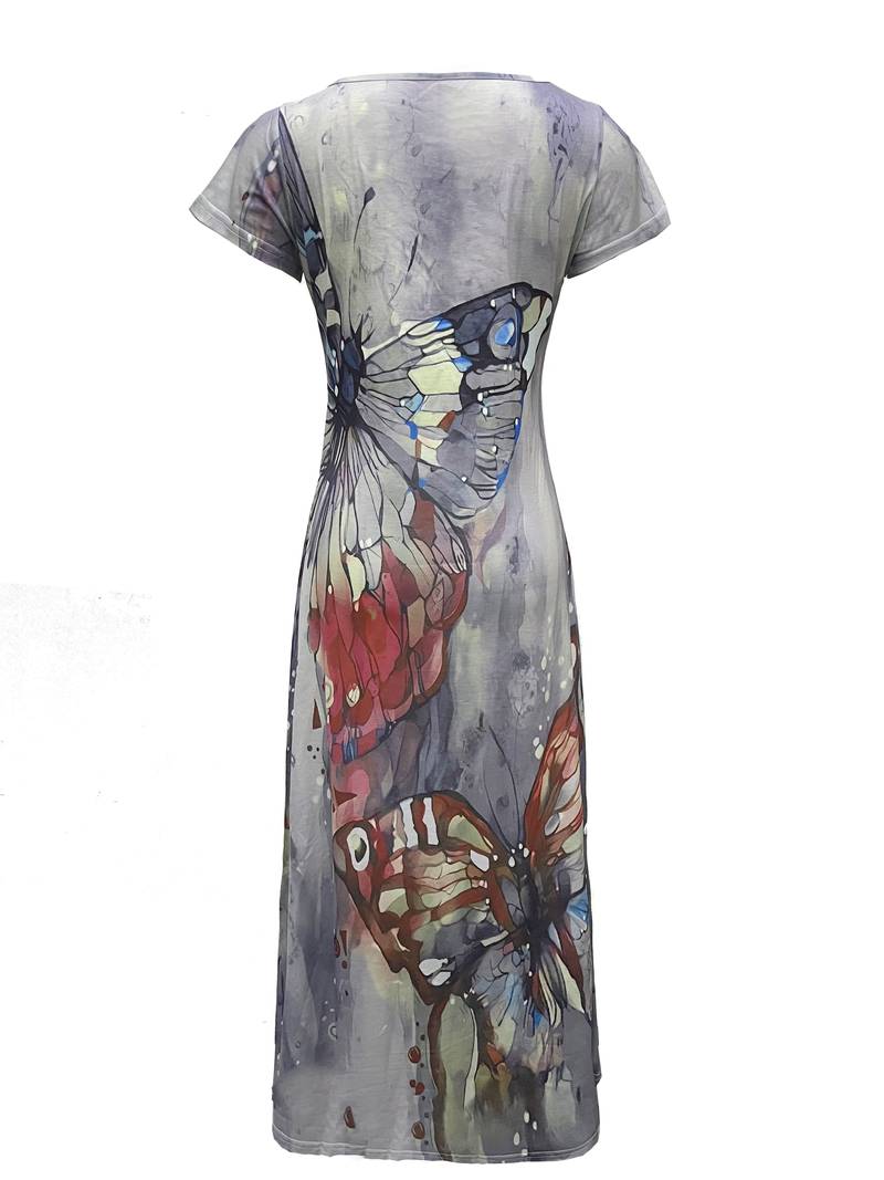 Kriemhild - Kleid Mit V-Ausschnitt Und Schmetterlingsdruck Für Frühling Und Sommer