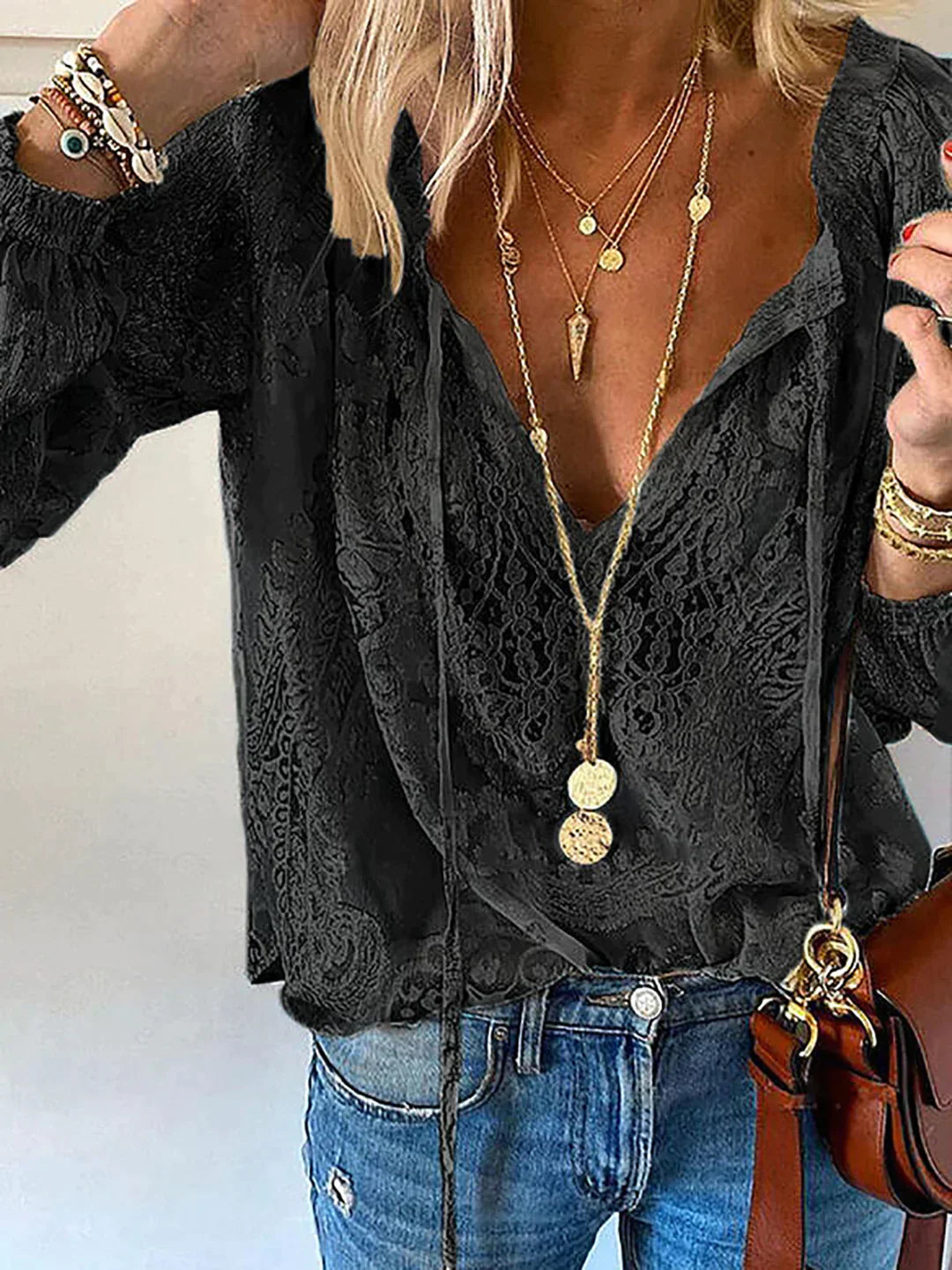 Frauke - Einzigartige Bluse Mit Spitzen Details