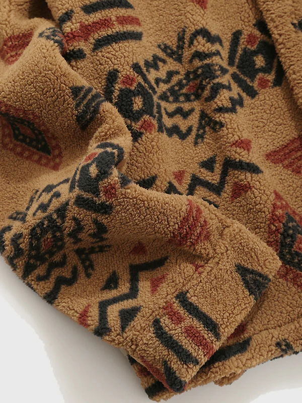 Lore - Retro-Fleecejacke Mit Aufschlägen Im Ethno-Stil