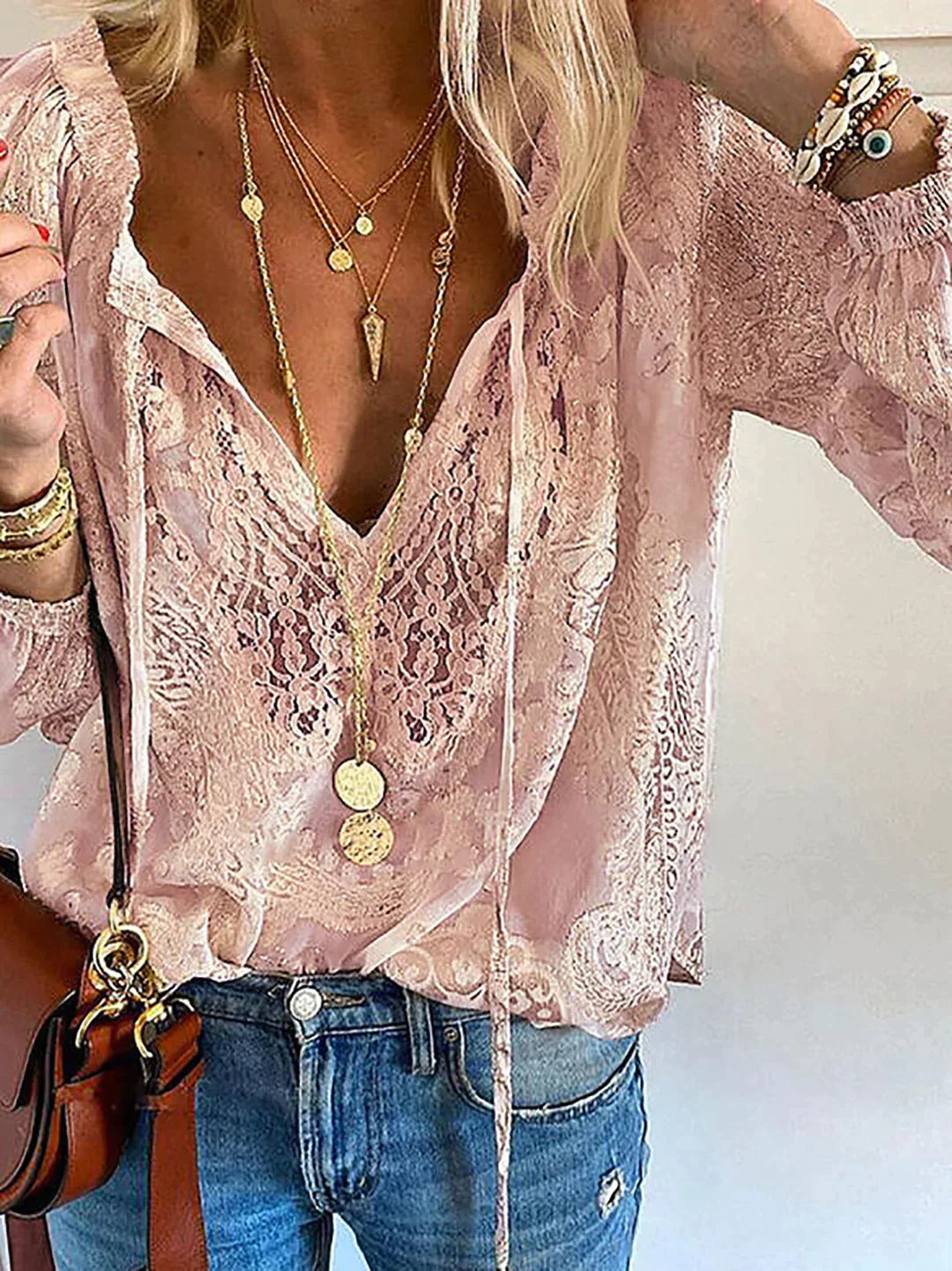 Frauke - Einzigartige Bluse Mit Spitzen Details