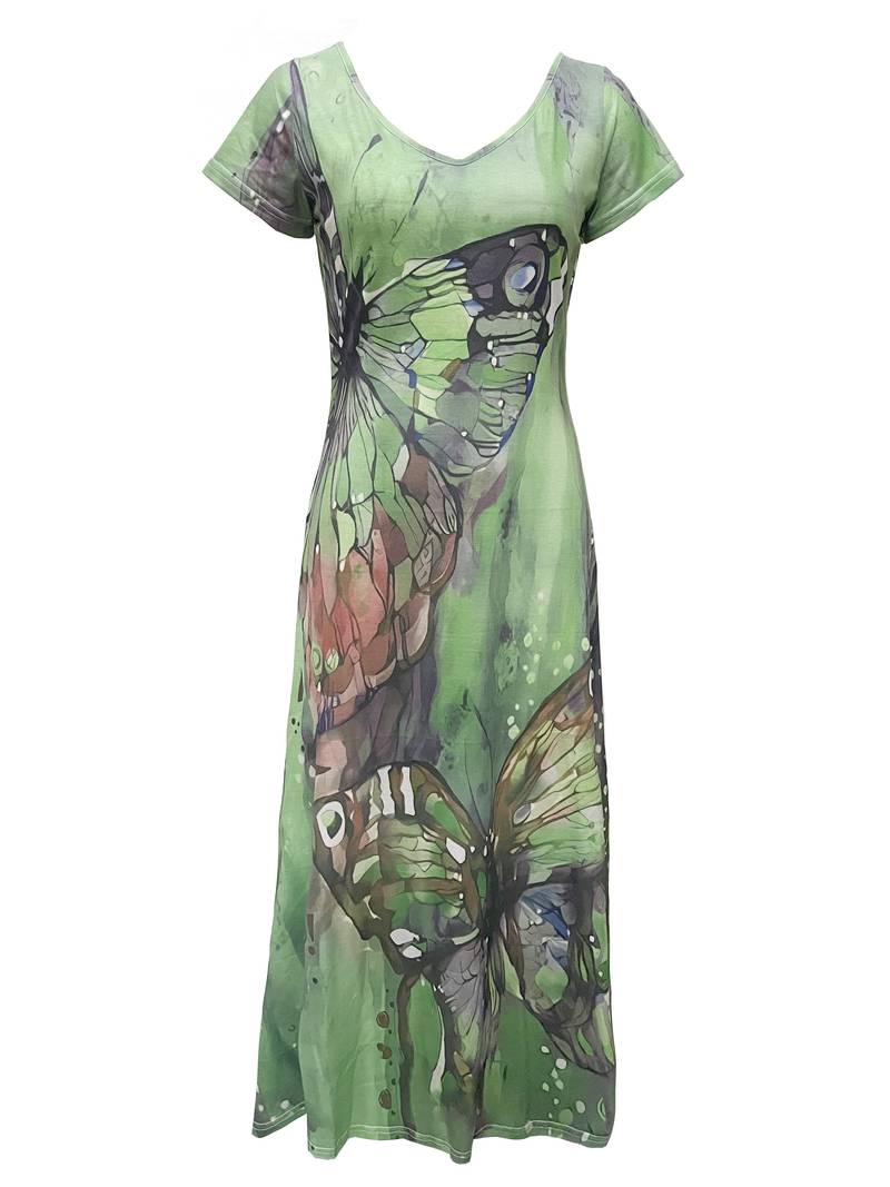 Kriemhild - Kleid Mit V-Ausschnitt Und Schmetterlingsdruck Für Frühling Und Sommer