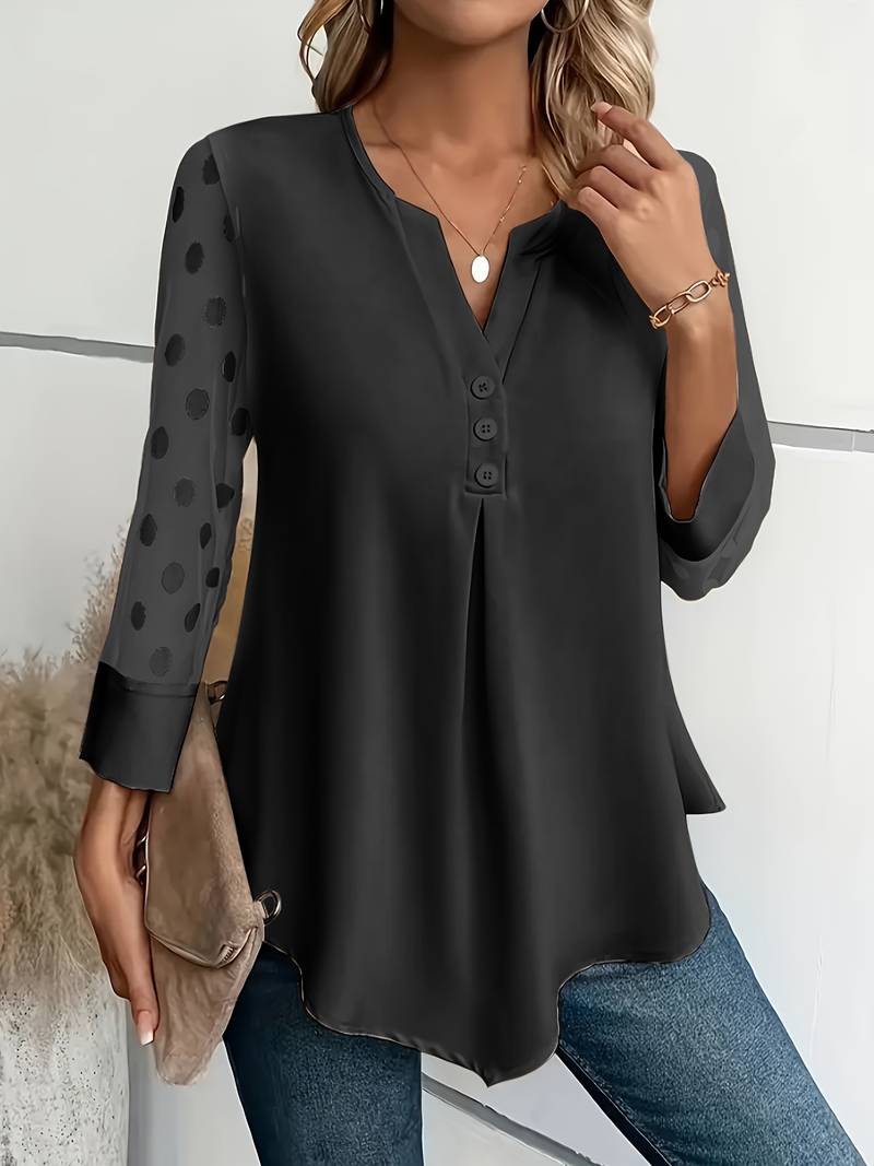 Giselle – Elegantes Langarm-Top Mit Gekerbtem Ausschnitt