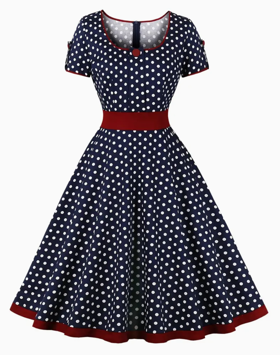 Almuth - Wunderschönes Vintage-Polkakleid Für Frühling/Sommer