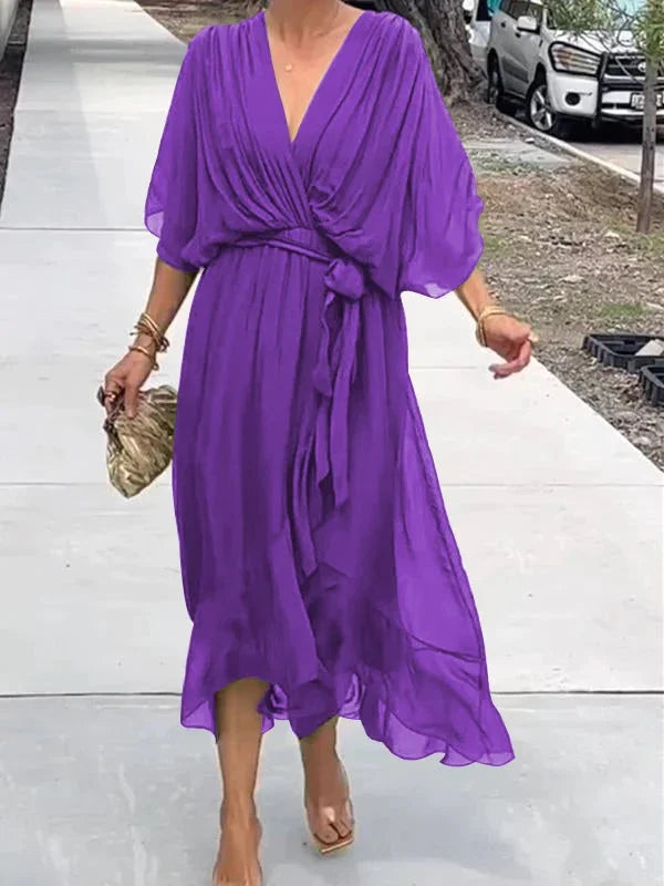 Jorinde - Grünes Chiffonkleid Mit V-Ausschnitt