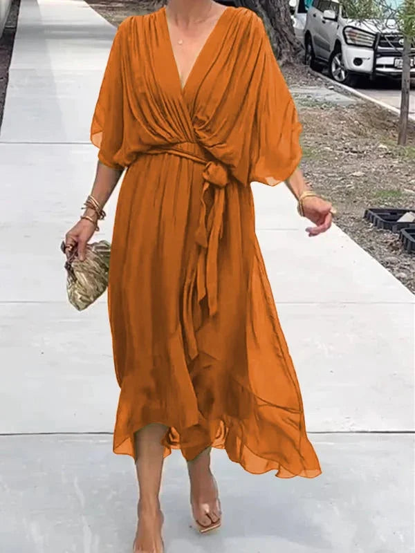 Jorinde - Grünes Chiffonkleid Mit V-Ausschnitt