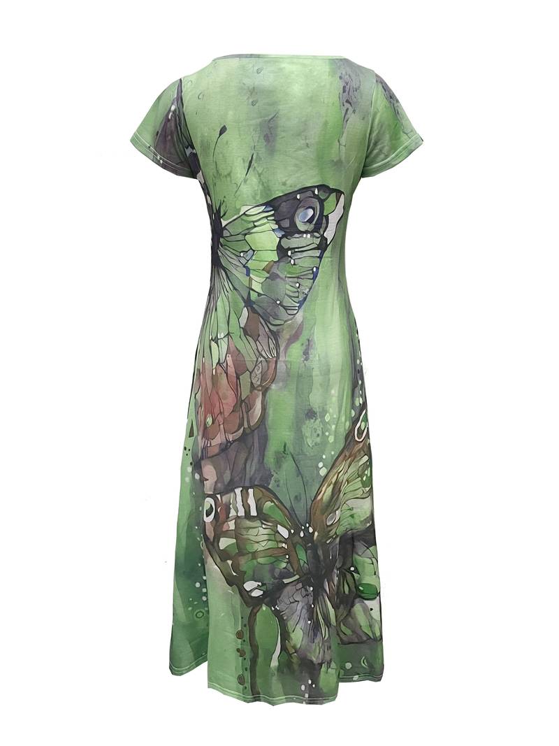 Kriemhild - Kleid Mit V-Ausschnitt Und Schmetterlingsdruck Für Frühling Und Sommer