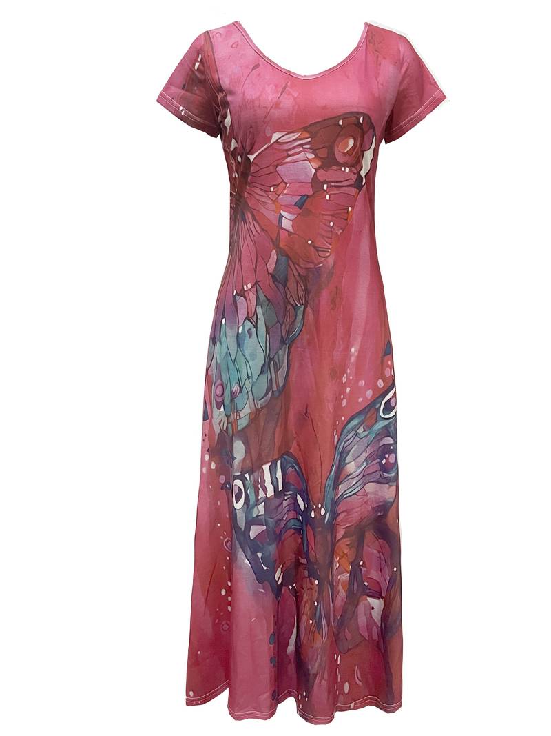 Kriemhild - Kleid Mit V-Ausschnitt Und Schmetterlingsdruck Für Frühling Und Sommer