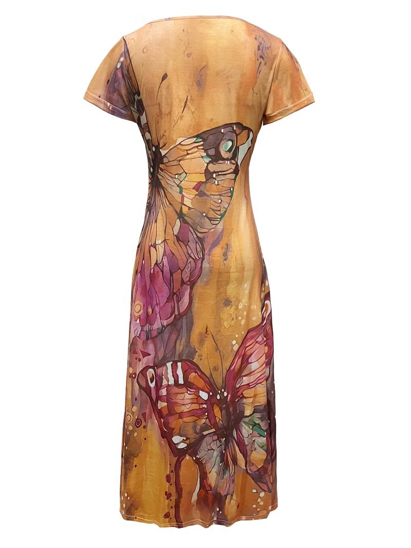 Kriemhild - Kleid Mit V-Ausschnitt Und Schmetterlingsdruck Für Frühling Und Sommer