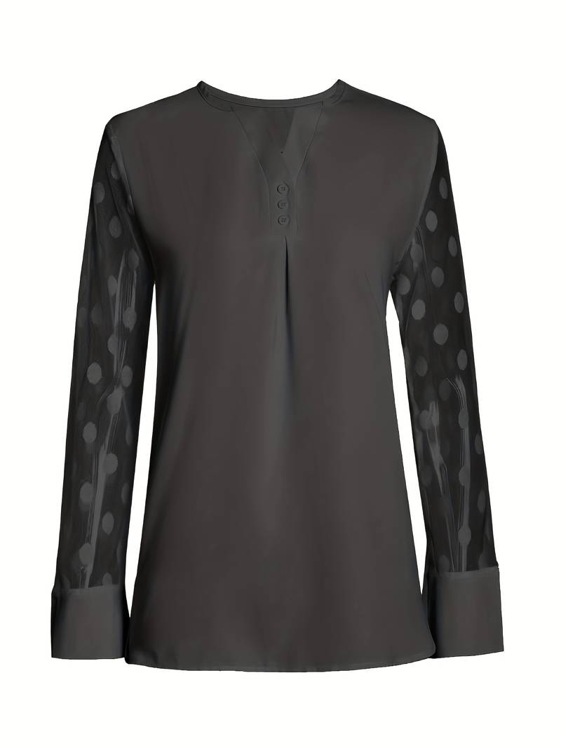 Giselle – Elegantes Langarm-Top Mit Gekerbtem Ausschnitt