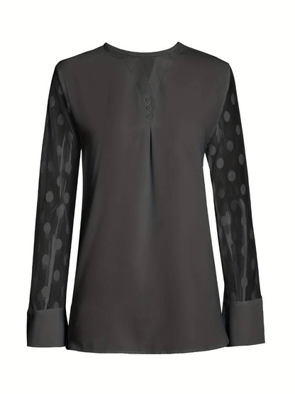 Giselle – Elegantes Langarm-Top Mit Gekerbtem Ausschnitt