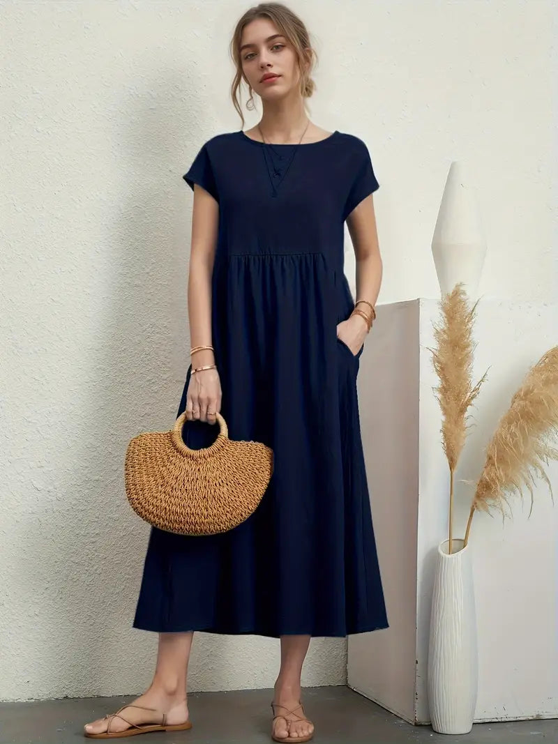 Marisa - Lässige, Kurzärmlige Sommerkleider Mit Rundhalsausschnitt Und Taille