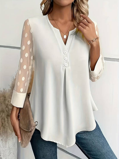 Giselle – Elegantes Langarm-Top Mit Gekerbtem Ausschnitt