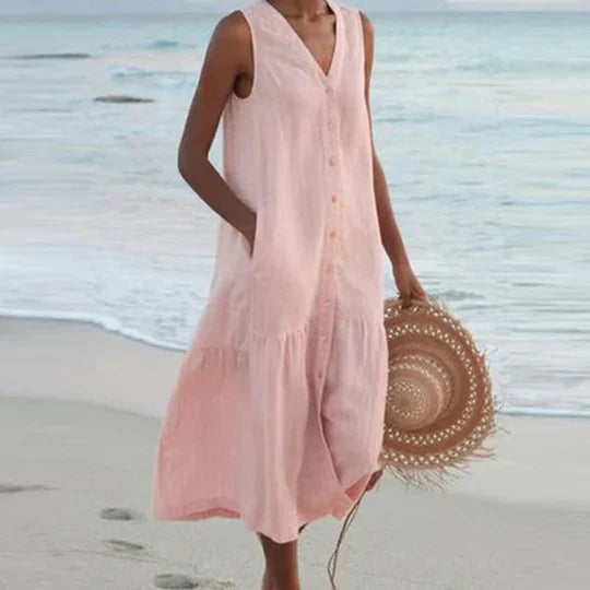 Amelie - Zartrosa Leinenkleid