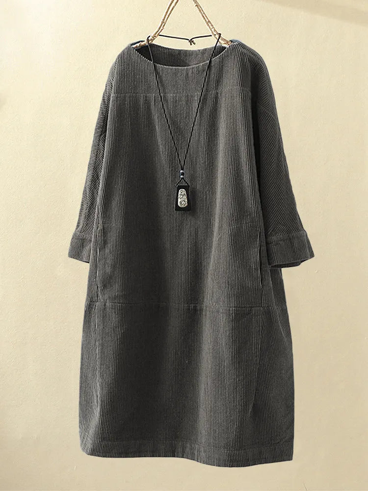 Dorle - Lassiges Langarmeliges Cordkleid