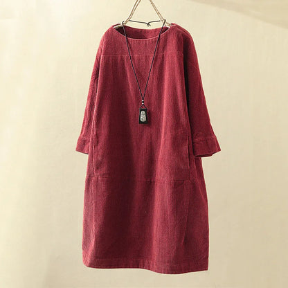 Dorle - Lassiges Langarmeliges Cordkleid