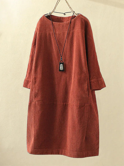 Dorle - Lassiges Langarmeliges Cordkleid