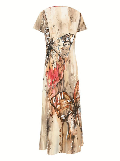Kriemhild - Kleid Mit V-Ausschnitt Und Schmetterlingsdruck Für Frühling Und Sommer