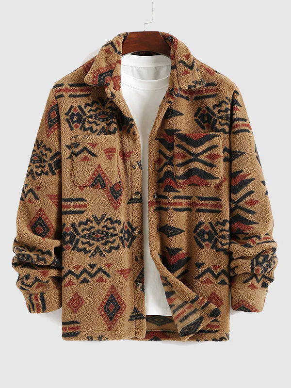 Lore - Retro-Fleecejacke Mit Aufschlägen Im Ethno-Stil