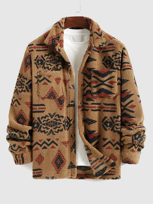 Lore - Retro-Fleecejacke Mit Aufschlägen Im Ethno-Stil