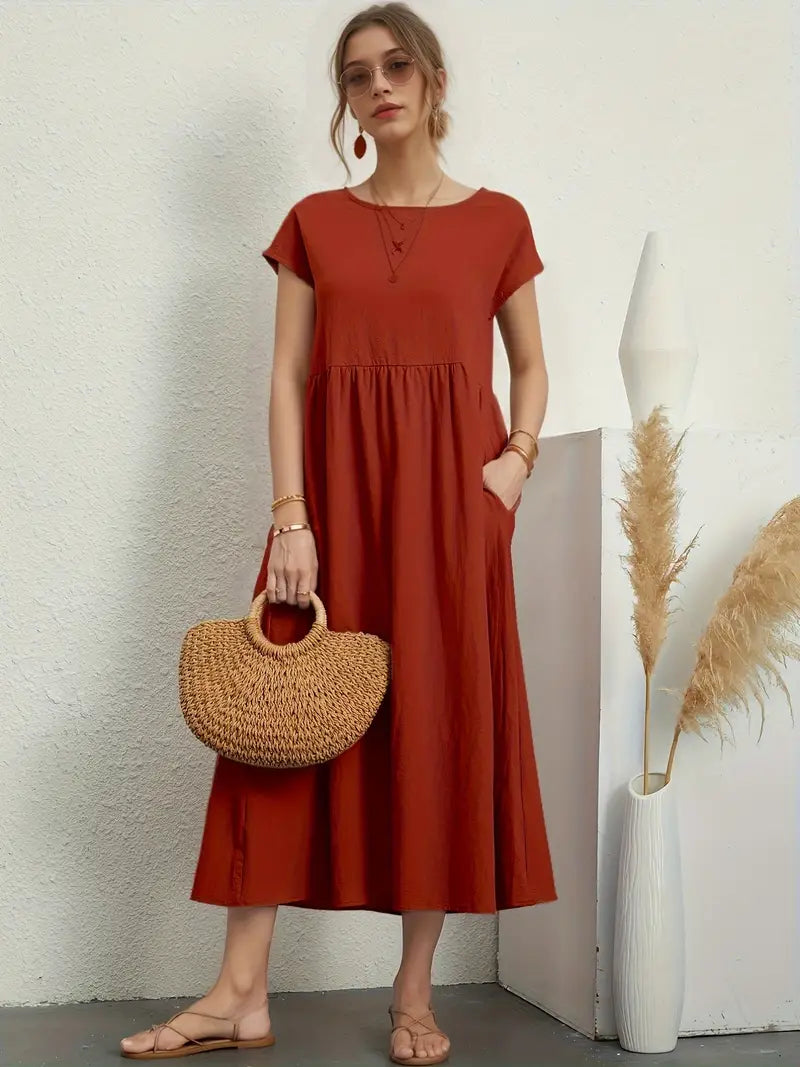 Marisa - Lässige, Kurzärmlige Sommerkleider Mit Rundhalsausschnitt Und Taille
