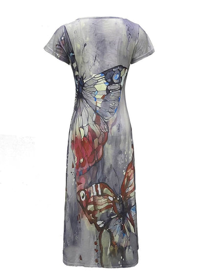 Kriemhild - Kleid Mit V-Ausschnitt Und Schmetterlingsdruck Für Frühling Und Sommer