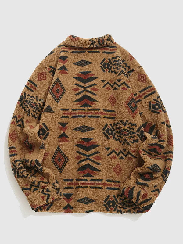 Lore - Retro-Fleecejacke Mit Aufschlägen Im Ethno-Stil
