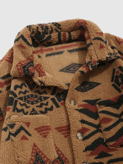 Lore - Retro-Fleecejacke Mit Aufschlägen Im Ethno-Stil