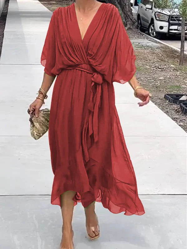 Jorinde - Grünes Chiffonkleid Mit V-Ausschnitt