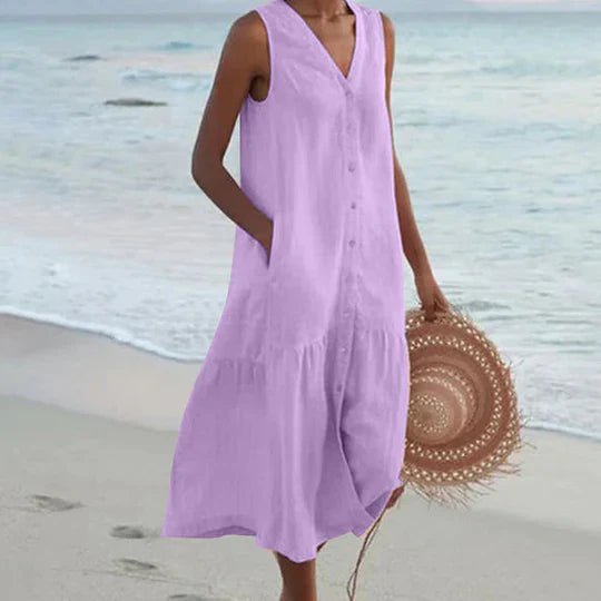 Amelie - Zartrosa Leinenkleid