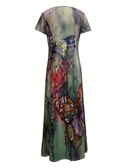 Kriemhild - Kleid Mit V-Ausschnitt Und Schmetterlingsdruck Für Frühling Und Sommer