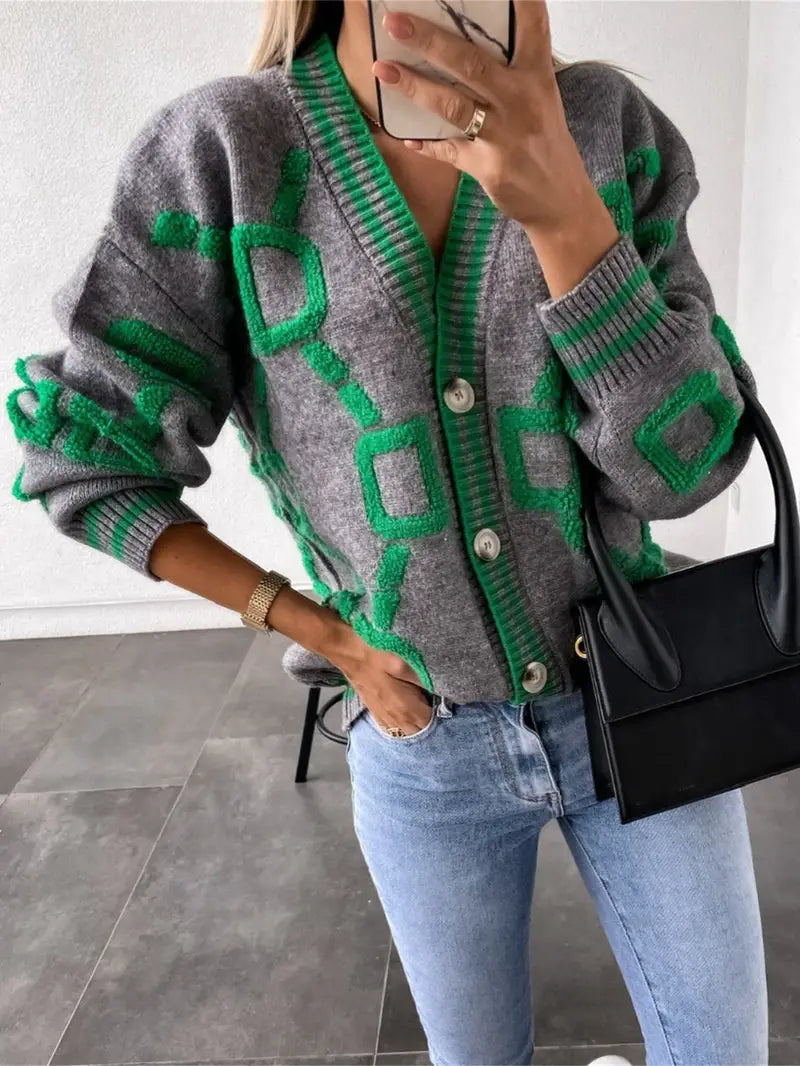 Inka - Kontrast-Cardigan Mit V-Ausschnitt Für Den Frühling