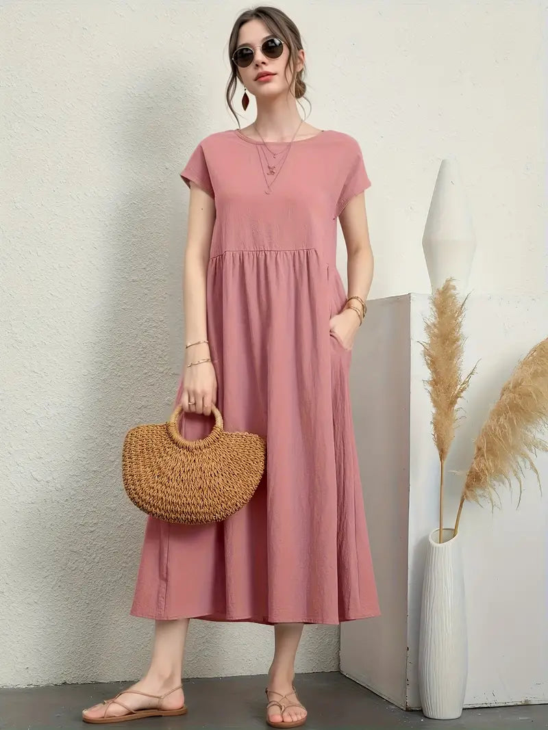 Marisa - Lässige, Kurzärmlige Sommerkleider Mit Rundhalsausschnitt Und Taille