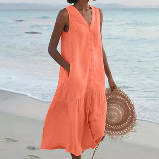 Amelie - Zartrosa Leinenkleid