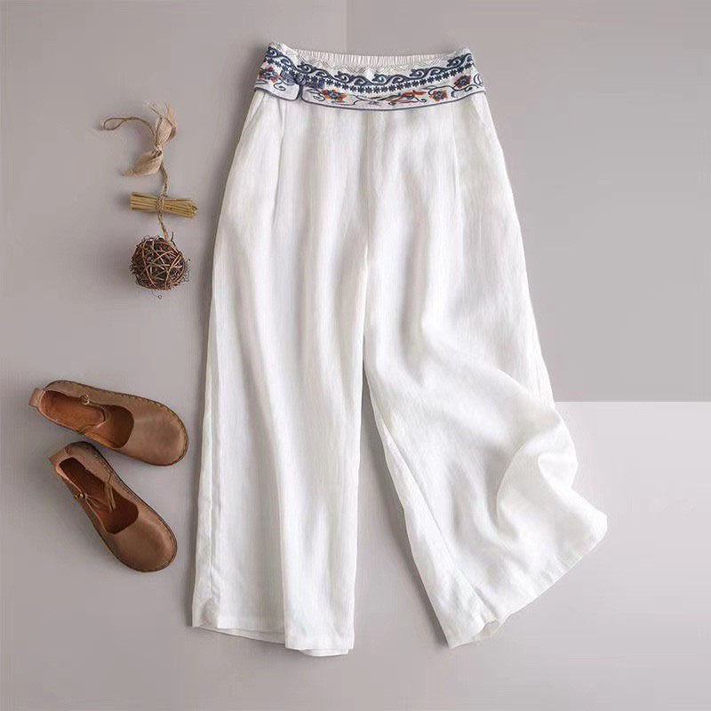Talian - Stylische Und Bequeme Sommer Leinen Hose Mit Stickerei