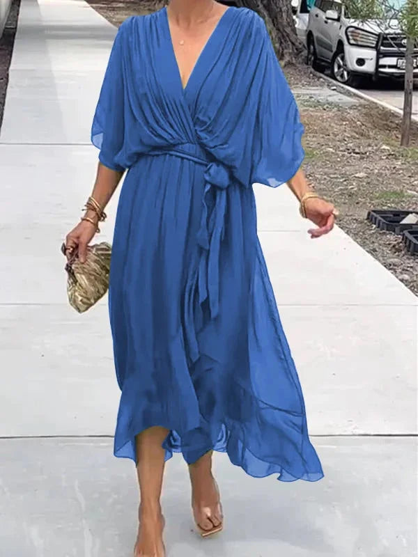 Jorinde - Grünes Chiffonkleid Mit V-Ausschnitt