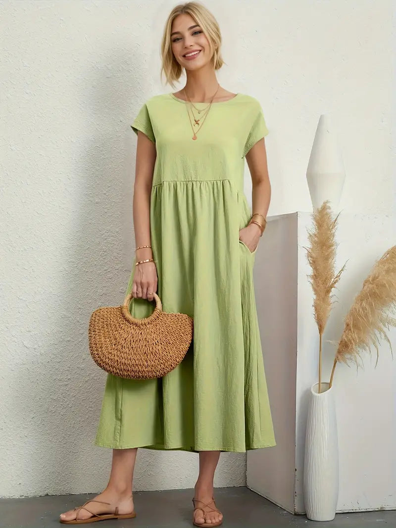 Marisa - Lässige, Kurzärmlige Sommerkleider Mit Rundhalsausschnitt Und Taille