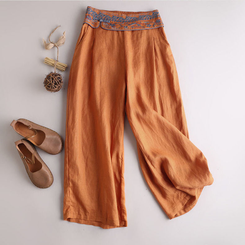 Talian - Stylische Und Bequeme Sommer Leinen Hose Mit Stickerei