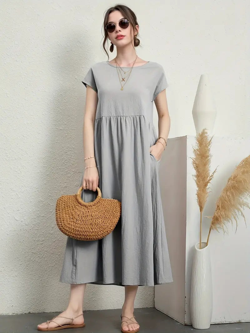 Marisa - Lässige, Kurzärmlige Sommerkleider Mit Rundhalsausschnitt Und Taille