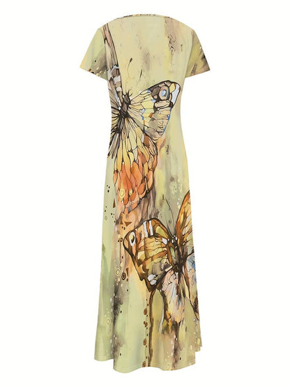 Kriemhild - Kleid Mit V-Ausschnitt Und Schmetterlingsdruck Für Frühling Und Sommer