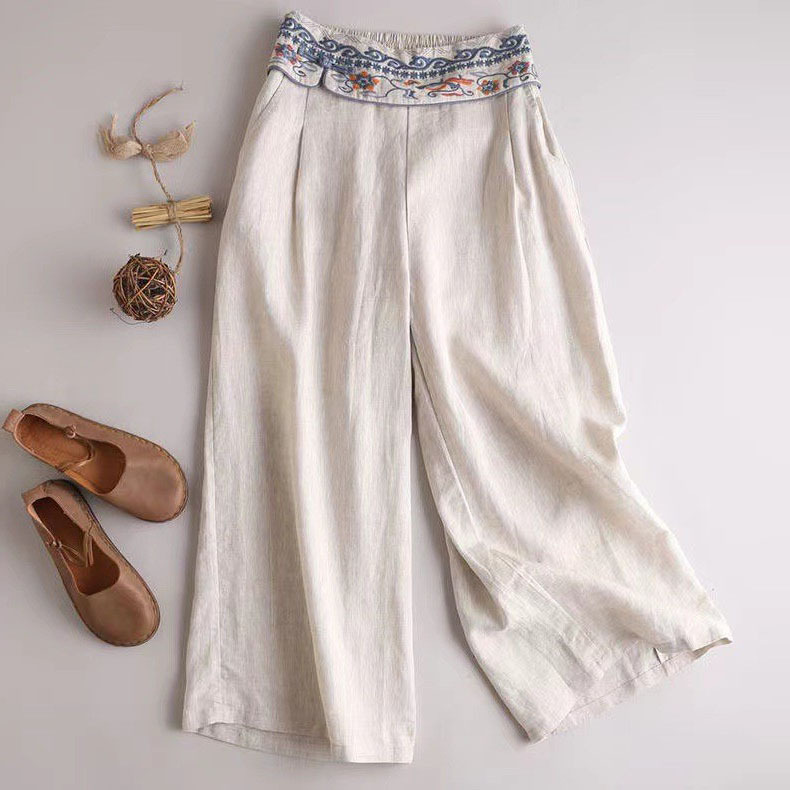 Talian - Stylische Und Bequeme Sommer Leinen Hose Mit Stickerei