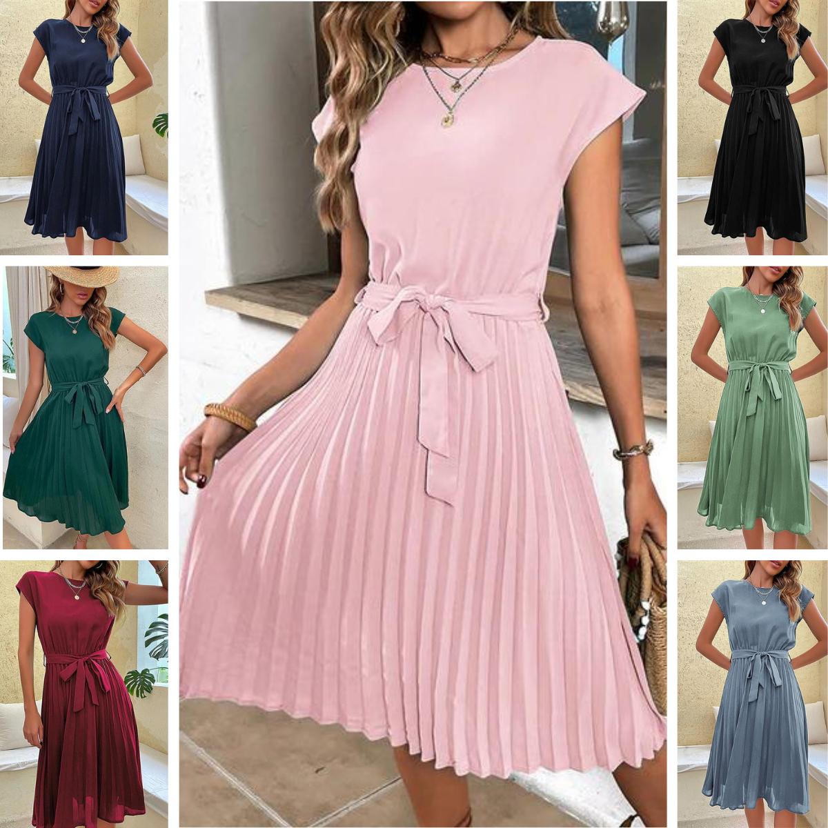 Josefine - Kurzärmeliges Plissiertes Lässiges Minikleid