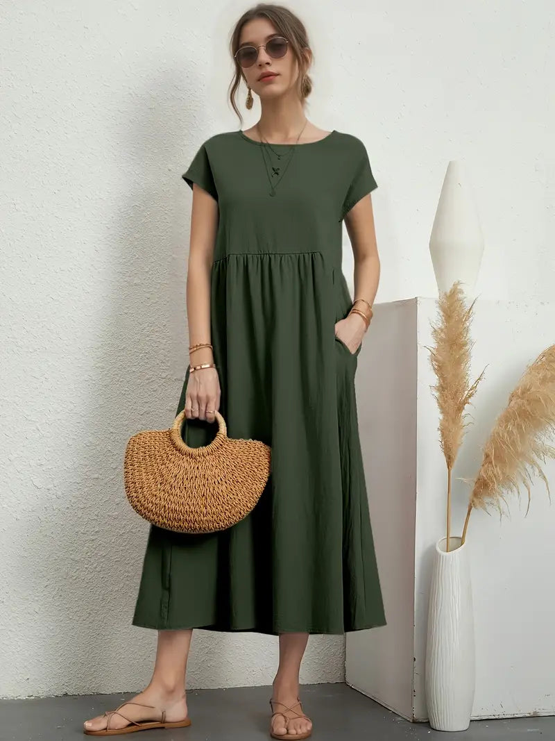 Marisa - Lässige, Kurzärmlige Sommerkleider Mit Rundhalsausschnitt Und Taille