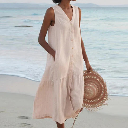 Amelie - Zartrosa Leinenkleid
