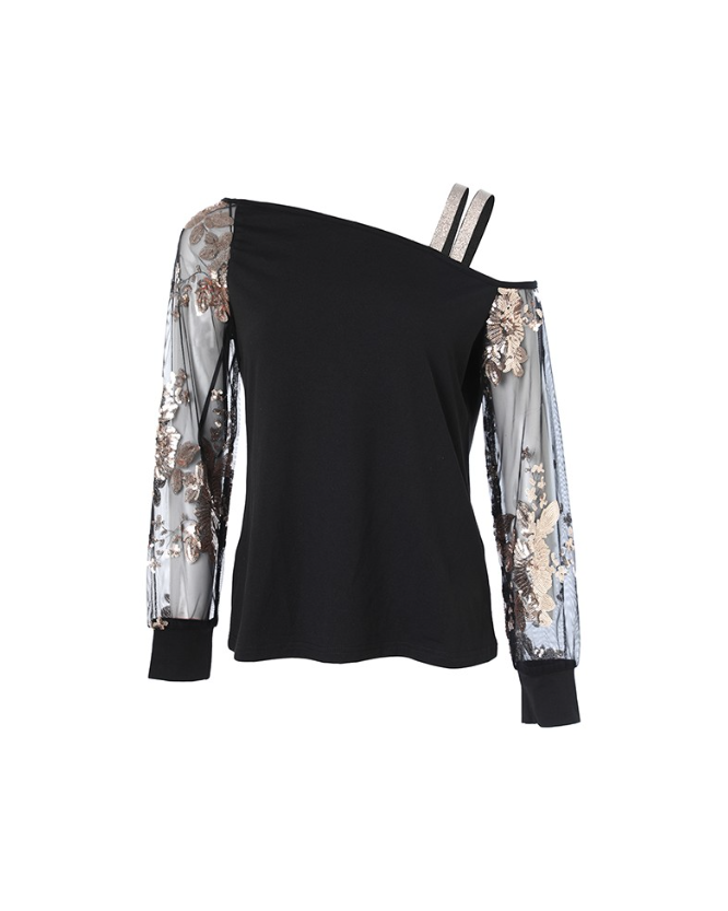 Iselore - Kaltes Trägershirt Mit Floralen Pailletten